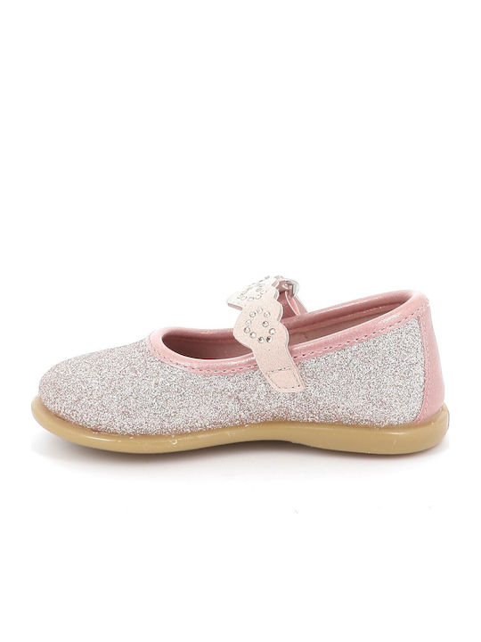 Kids Leather Ballerinas with Adjustable Metal Clasp Pink