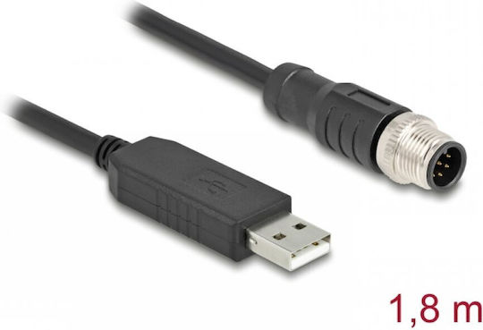 Delock 64257 Cablu Senzor & Actuator 1.8 M M12 USB 2.0 Tip-A Negru