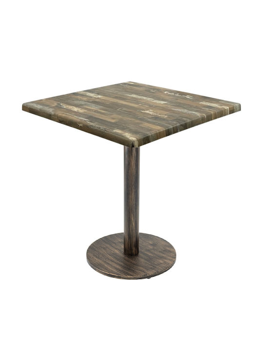 Masa Pătrată Bar Din Lemn Cu Ramă Metalică Vintage Bronz Aspect Antic 80x80x74cm