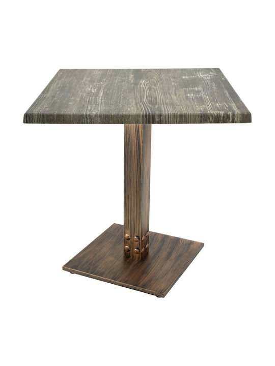 Masă Pătrată Bar Din Lemn Cu Ramă Metalică Vintage Bronz Aspect Antic 70x70x74cm