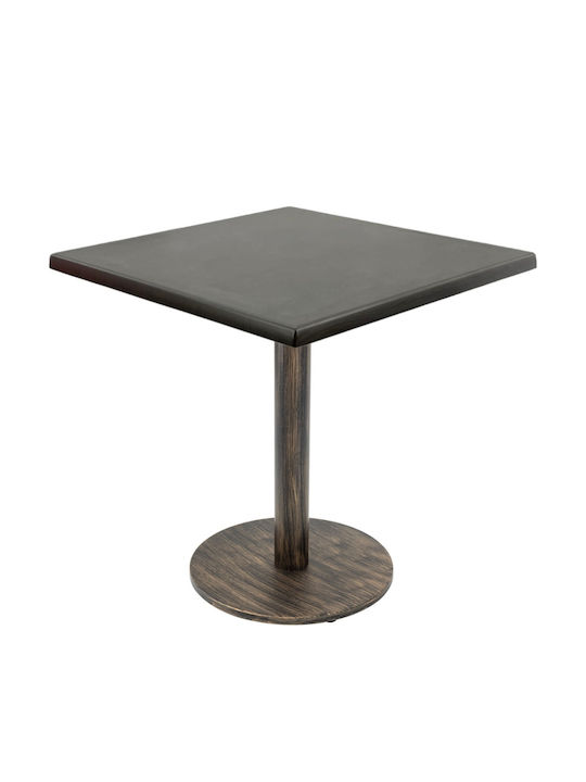 Masă Pătrată Pentru Sala De Mese Din Lemn Cu Ramă Metalică Wenge Vintage Bronz Antic 80x80x74cm
