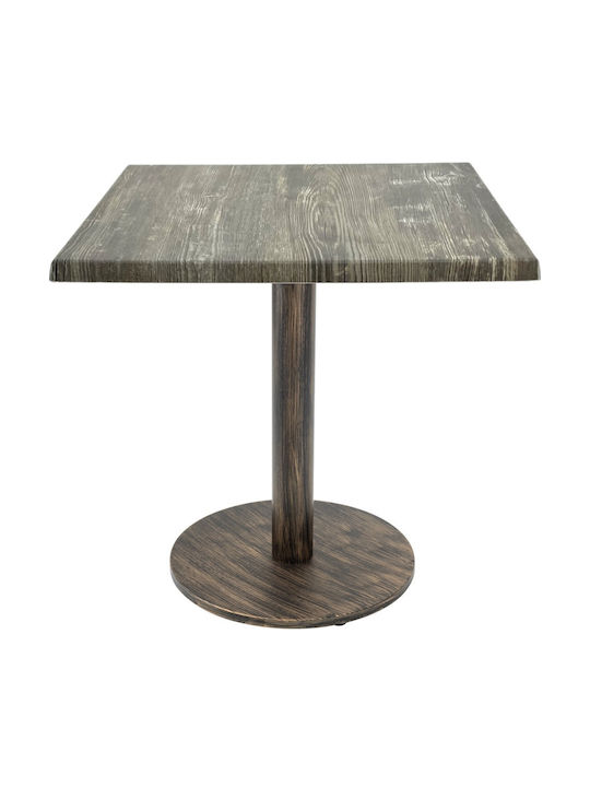 Masă Pătrată Pentru Sala De Mese Din Lemn Cu Ramă Metalică Vintage Bronz Aspect Antichizat 70x70x74cm