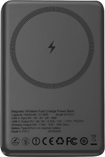 LinQ MagSafe Външна Батерия 15000mAh 20W с USB-C Изходен Порт Черна