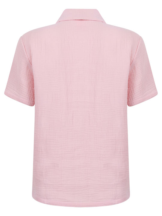 Hunkemöller Summer Women's Cotton Blouse Pyjamas Pink Muslin