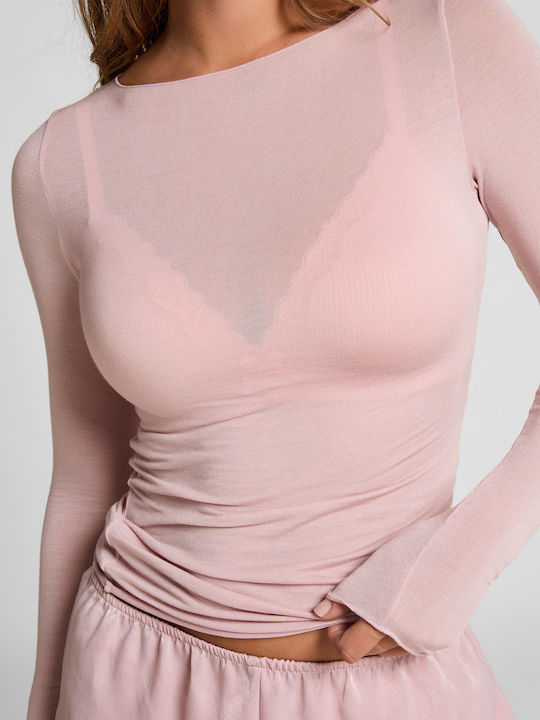Langärmelig Rosa Damen T-Shirt