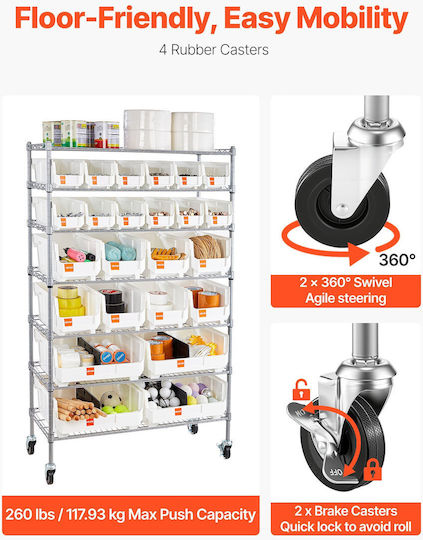 Vevor Storage Shelf 7 Levels 24 Containers Steel Shelf System Wheels Kydwlj1436568uzva001v0