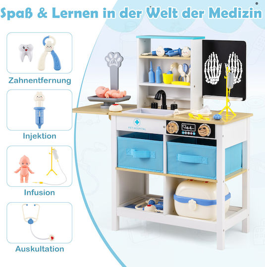 Costway Wooden Playset Doctor's Office Medical Center Animal Scale Faucet Foldable Sink Tp10426wh