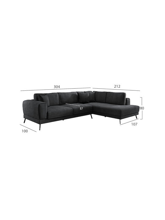 Zenora Colțar Canapea Pat cu Colțul din Dreapta și Spațiu de Depozitare Gri Închis 304x212x80cm