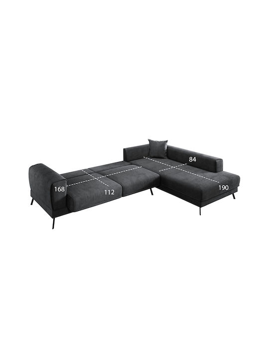Zenora Colțar Canapea Pat cu Colțul din Dreapta și Spațiu de Depozitare Gri Închis 304x212x80cm