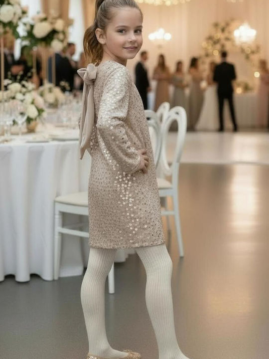 Mädchenkleid mit Pailletten Ecru