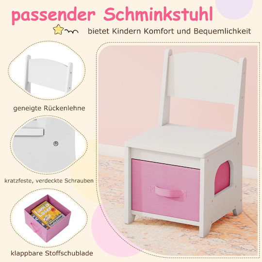 Costway Princess Grooming Set Lighted Mirror & Stool 2 Drawers White Tp10446wh