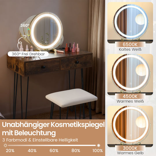 Costway Makeup Table Mirror Lighting Charging Station & Seat Frisiertisch Kosmetiktisch Hu11203de-cf