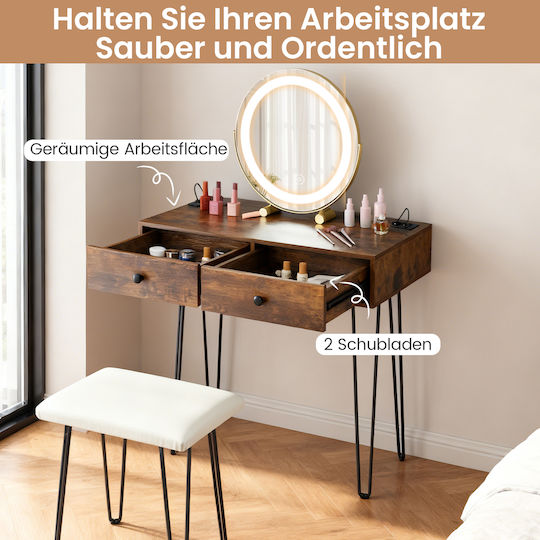 Costway Makeup Table Mirror Lighting Charging Station & Seat Frisiertisch Kosmetiktisch Hu11203de-cf