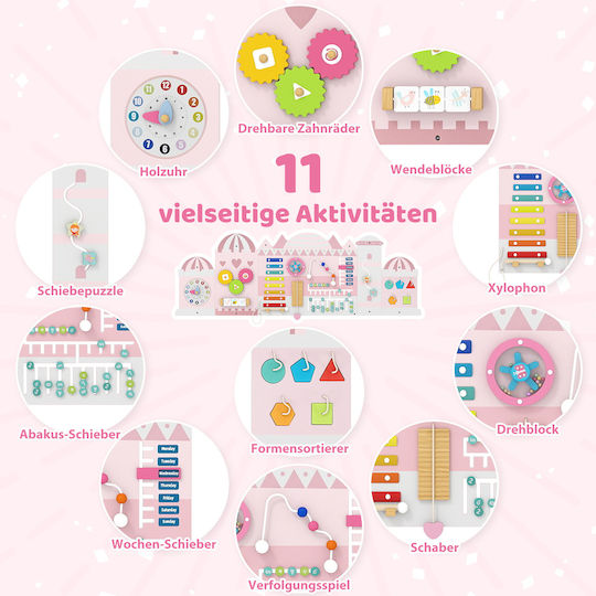 Costway Kids Activity Board 11-in-1 Montessori Wooden Educational & Early Development Toy Pink Tm10147pi