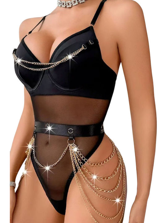 String Bodysuit Gold Decorative Chains
