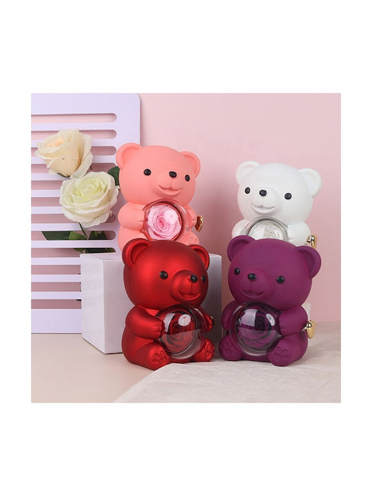 Rotating Teddy Bear Rose Pink Jewelry Case