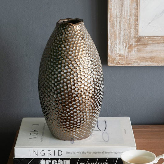 Artekko Διακοσμητικό Βάζο Κεραμικό Lidded Χρυσό Φ13.5xΥ28cm