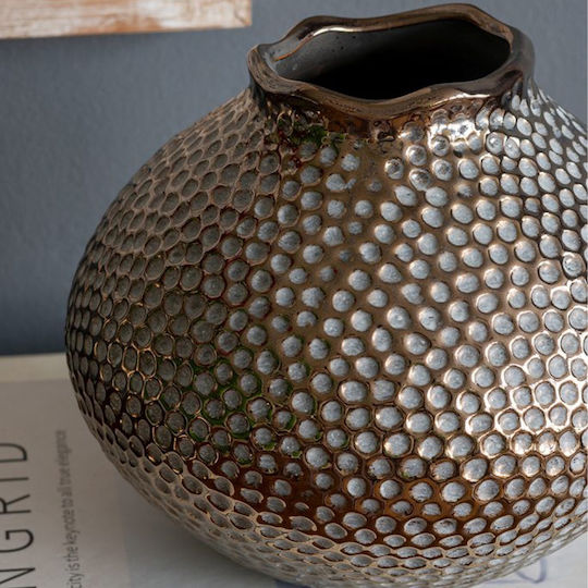 Artekko Διακοσμητικό Βάζο Κεραμικό Lidded Χρυσό Φ21xΥ21cm