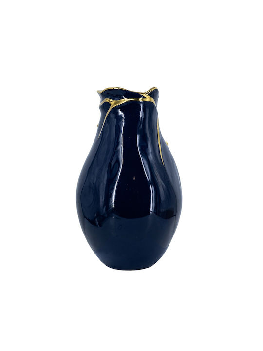 Artekko Decorative Vase Glazed Blue 20x20x34.5cm