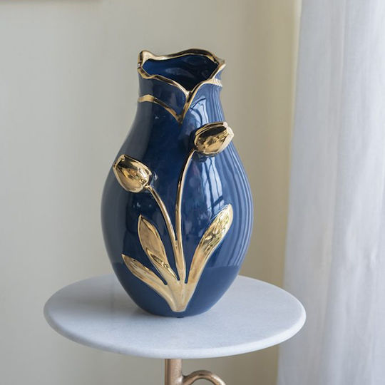 Artekko Διακοσμητικό Βάζο Κεραμικό Glazed Μπλε Φ20xΥ34.5cm