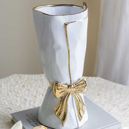 Artekko Διακοσμητικό Βάζο Κεραμικό Glazed Λευκό Φ15.5xΥ30.7cm