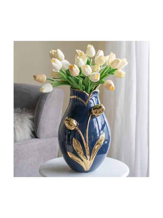 Artekko Decorative Vase Glazed Blue 20x20x34.5cm
