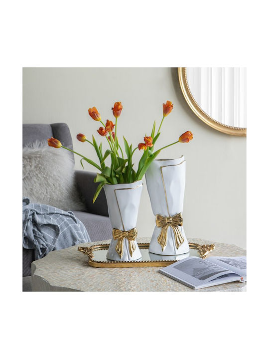 Artekko Decorative Vase Glazed White 15.5x15.5x30.7cm