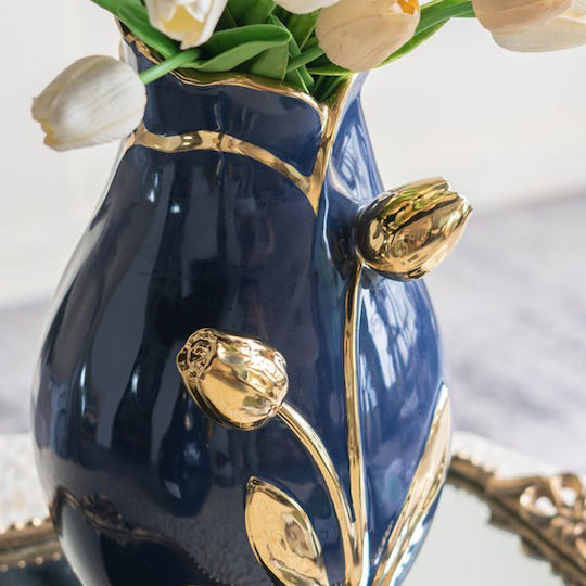 Artekko Διακοσμητικό Βάζο Κεραμικό Glazed Μπλε Φ19xΥ28.5cm