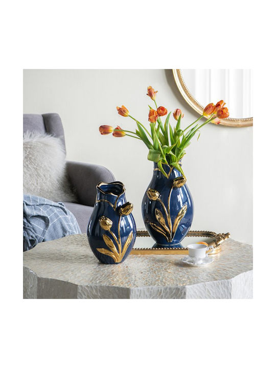 Artekko Decorative Vase Glazed Blue 19x19x28.5cm
