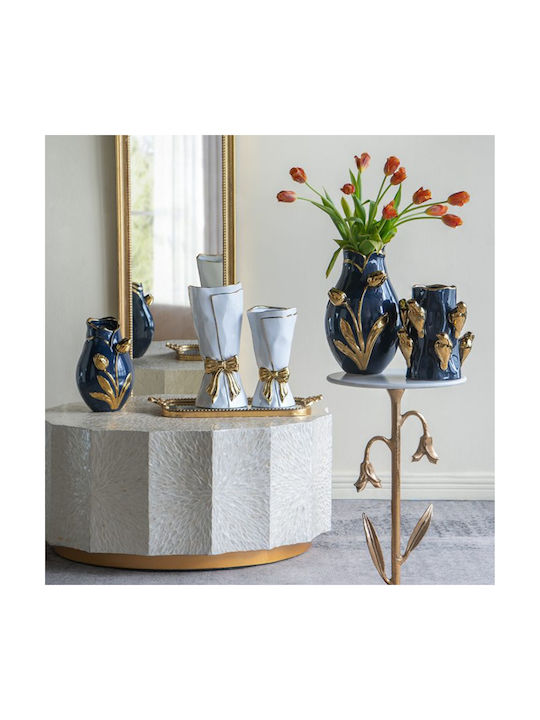 Artekko Decorative Vase Glazed Blue 19x19x28.5cm