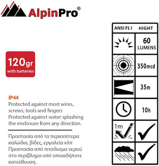 Alpin Pro Flashlight LED with Maximum Brightness 60lm Blue