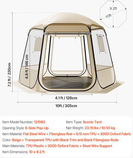 Vevor Bubble Χειμερινή Σκηνή Camping Pop Up Διάφανη 305x275x220εκ.