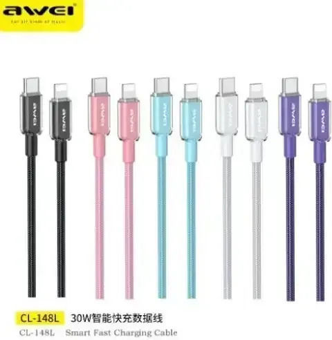 Awei USB-C to Lightning Cable 30W Μαύρο 1m (CL-148L)