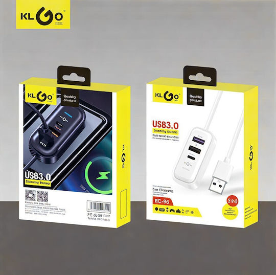 KLGO Kc-96 USB 2.0 3 Port Hub with USB-A Connection White