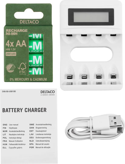 Deltaco C704a4-4xaa USB Charger 4 Batteries Ni-MH Size AA