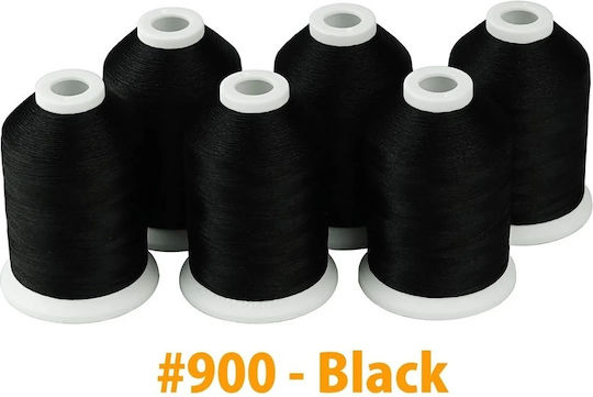 Embroidery Thread Set 6 Spools Black Color 1000 M