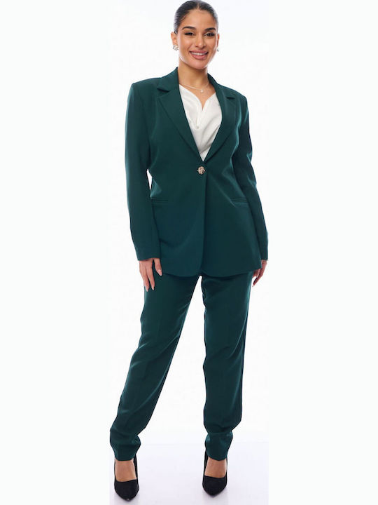 Femei Cypress Green Set cu Talie înaltă Pantaloni cu Croială Normală