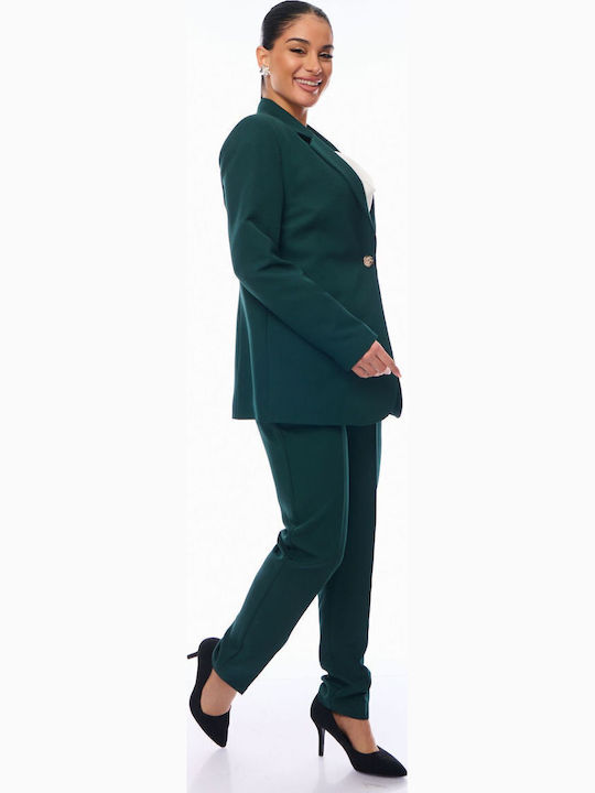 Femei Cypress Green Set cu Talie înaltă Pantaloni cu Croială Normală