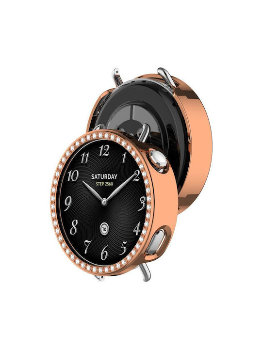 Protecție Husă Acoperire Unic Rând Diamante Xiaomi Watch S4 41mm Rose Gold