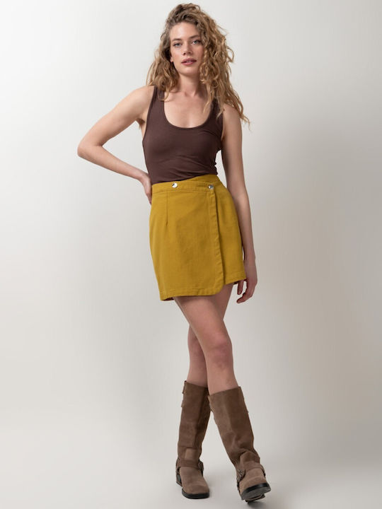 Denim Mini Skirt Envelope Mustard