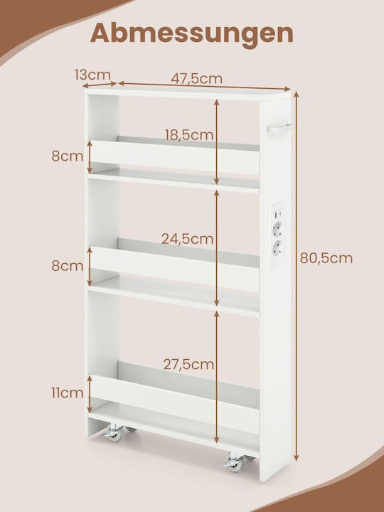 Costway Wooden Kitchen Trolley 5 Tiers White 47.5x13x80.5cm
