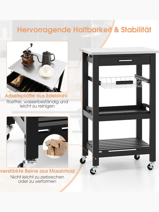 Costway Τρόλεϊ Κουζίνας Μεταλλικό Μαύρο 47x39x85cm