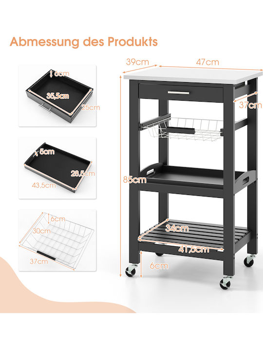 Costway Τρόλεϊ Κουζίνας Μεταλλικό Μαύρο 47x39x85cm