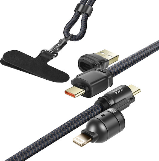 Linq 4-in-1 USB 5A USB-C 240W Lightning Fast Charging Anti-Knot Neck Strap Black
