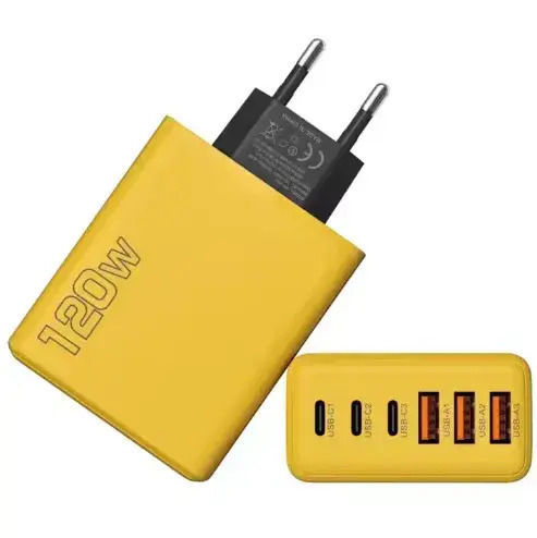 Încărcător Wireless (Qi Pad) cu 3 Porturi USB-A și 3 Porturi USB-C 120W Livrarea energiei / Quick Charge 3.0 Galbenς