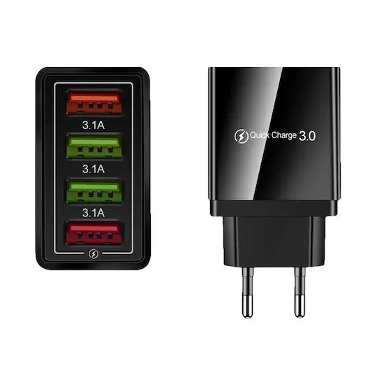 Încărcător Fără Cablu cu 4 Porturi USB-A 20W Livrarea energiei / Quick Charge 3.0 Negruς