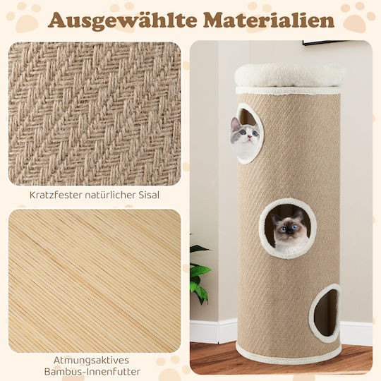 Costway Four-Story Cat Shelter Multiple Cats Removable Soft Brown Bed Pv10300cf
