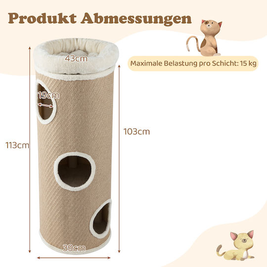 Costway Four-Story Cat Shelter Multiple Cats Removable Soft Brown Bed Pv10300cf