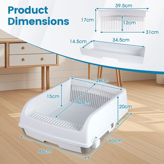 Costway Cutie Nisip Pisici Fără Capac Design Cu Sertar Tavă & Lopățică Detasabilă Albă Pv10466wh