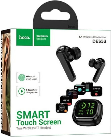 Hoco DES53 In-ear Bluetooth Handsfree Ακουστικά με Αντοχή στον Ιδρώτα και Θήκη Φόρτισης Μαύρα
